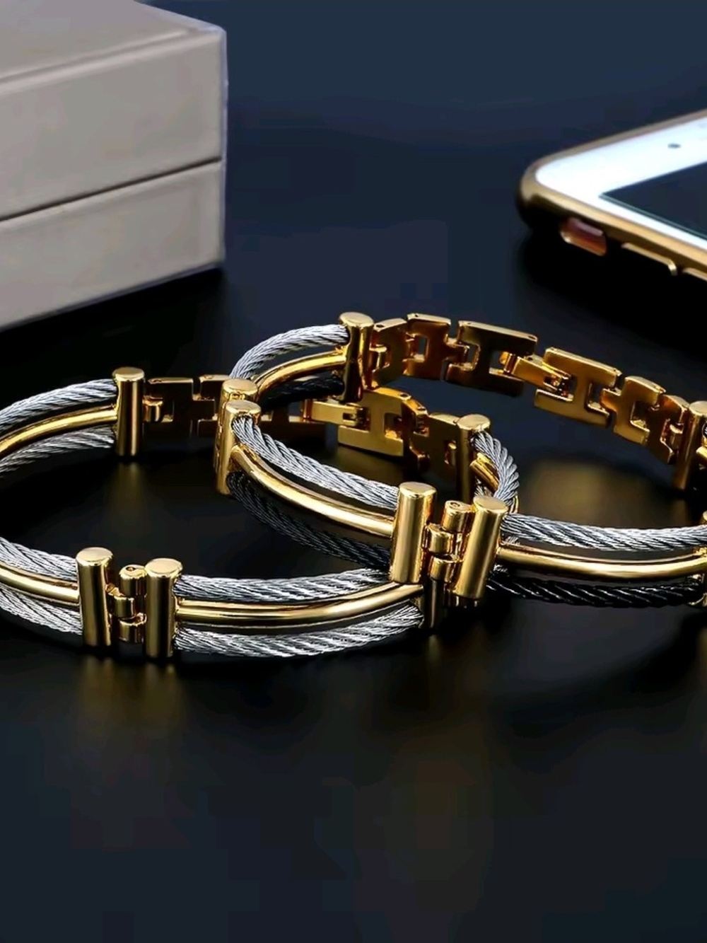 Men's Two-Tone Gold & Silver Cable Bracelet - Designer Style